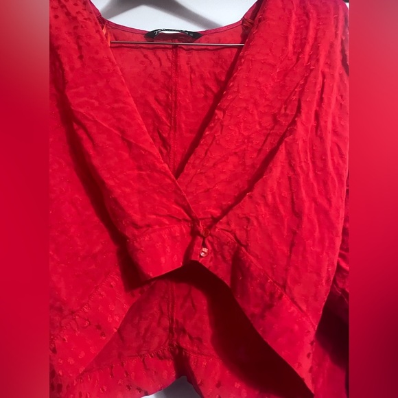 ZARA Elegant Red Women's Sz XS Polka Dot Jacquard Blouse - Picture 3 of 7